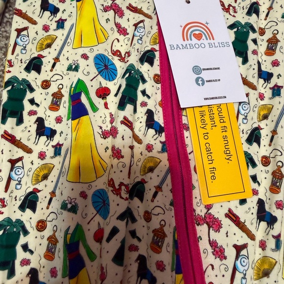 Vibrant Kids Mulan Disney Princess Bamboo Footie Pajama with Pink Accents - Picture 5 of 5